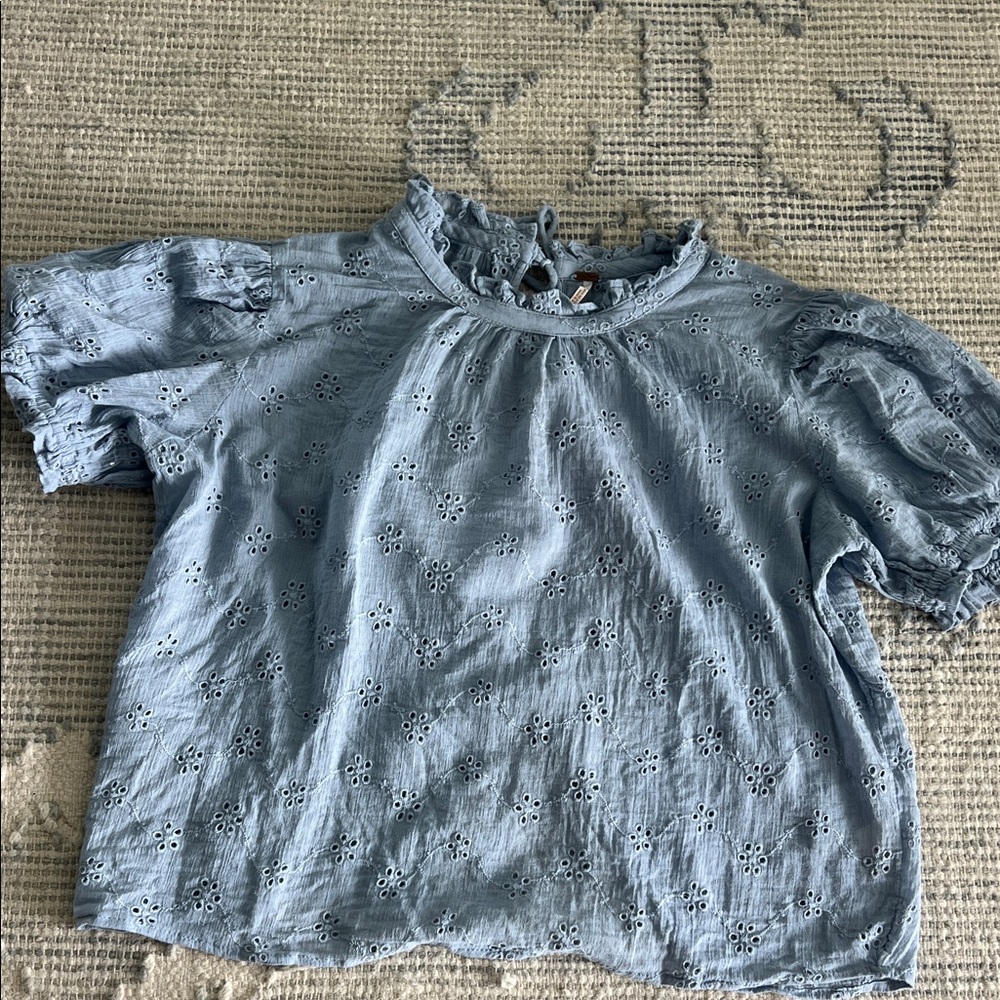 Free People Blue Eyelet Top